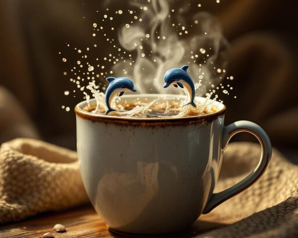 Whimsical Scene of Dolphins Leaping from a Drink