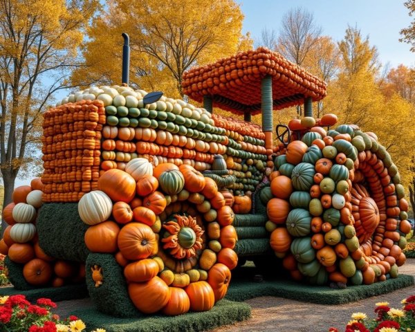 Pumpkin Tractor Display Celebrating Harvest Season