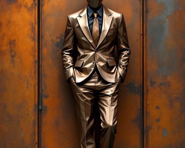 Geometric Figure in Copper Suit on Rust Background