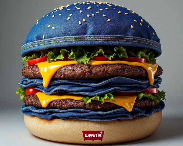 Whimsical Denim Burger with Fabric Ingredients