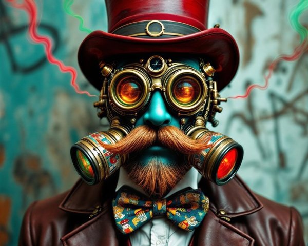 Whimsical Steampunk Figure with Gears and Goggles