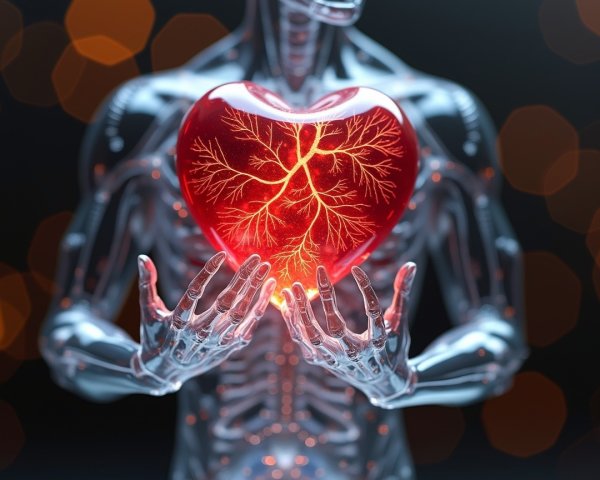 Futuristic Figure with Glowing Transparent Heart