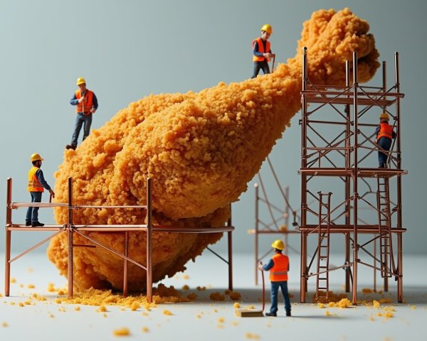 Giant Fried Chicken Drumstick with Miniature Workers