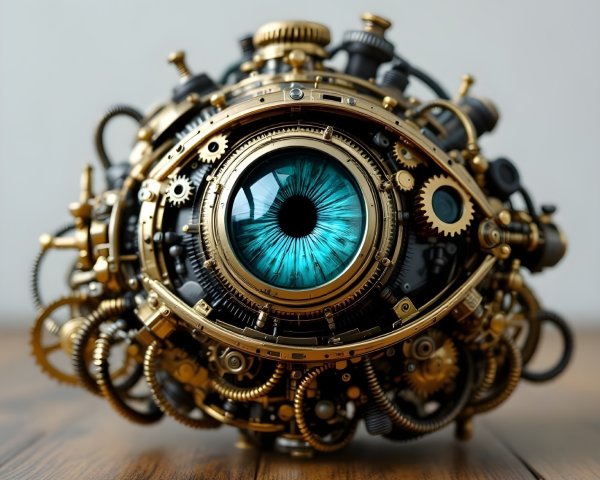 Steampunk Mechanical Eye with Intricate Gears and Brass