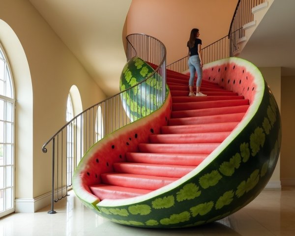 Whimsical Watermelon Staircase in Bright Interior
