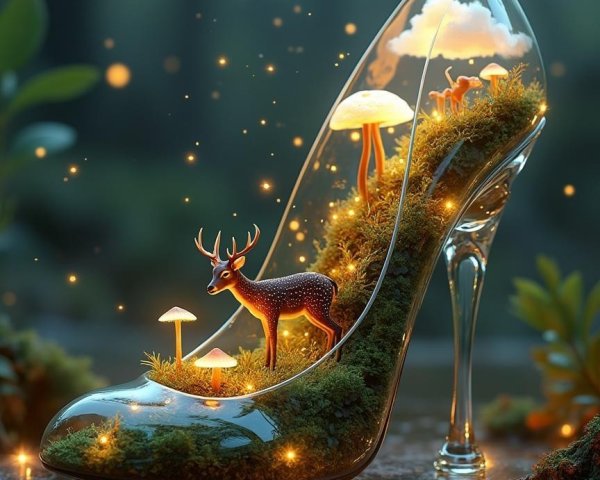 Miniature Forest Scene Inside High-Heeled Shoe