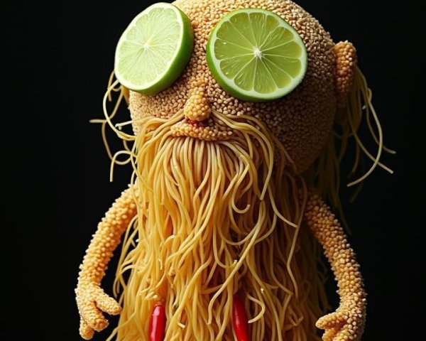 Pasta and Vegetable Character with Whimsical Features