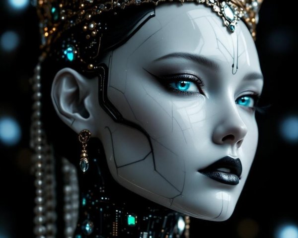 Futuristic Robotic Figure with Jewelry and Crown