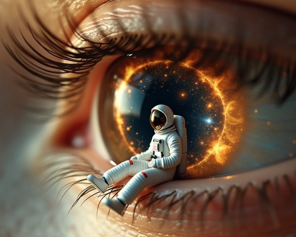 Close-Up of Human Eye with Cosmic Reflection