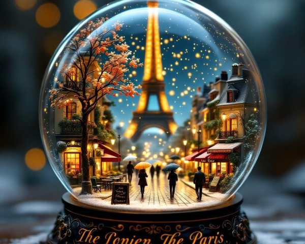 Snow Globe Depicting Serene Paris Scene with Eiffel Tower