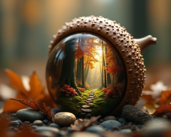Detailed Acorn with Autumn Scene Inside