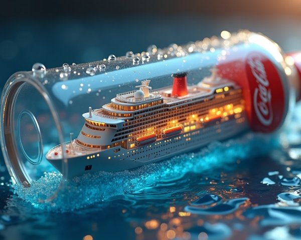 Miniature Cruise Ship in Coca-Cola Bottle Display