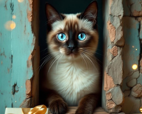 Charming Cat with Blue Eyes by Rustic Window Decor