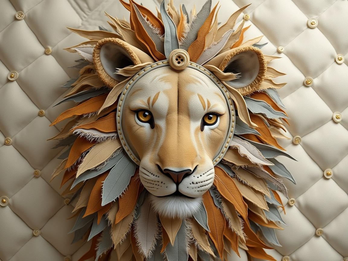 Textured Leather Lion Head Artwork in Warm Tones