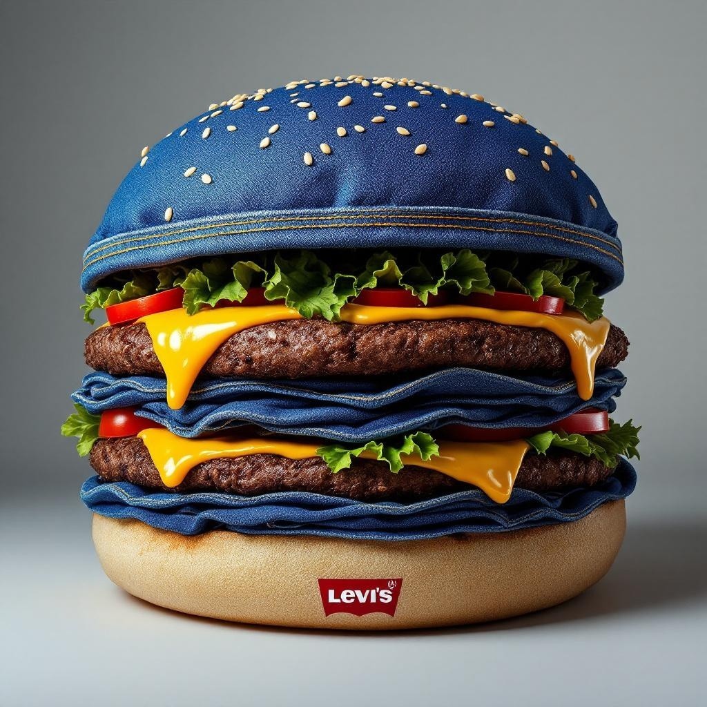 Whimsical Denim Burger with Fabric Ingredients
