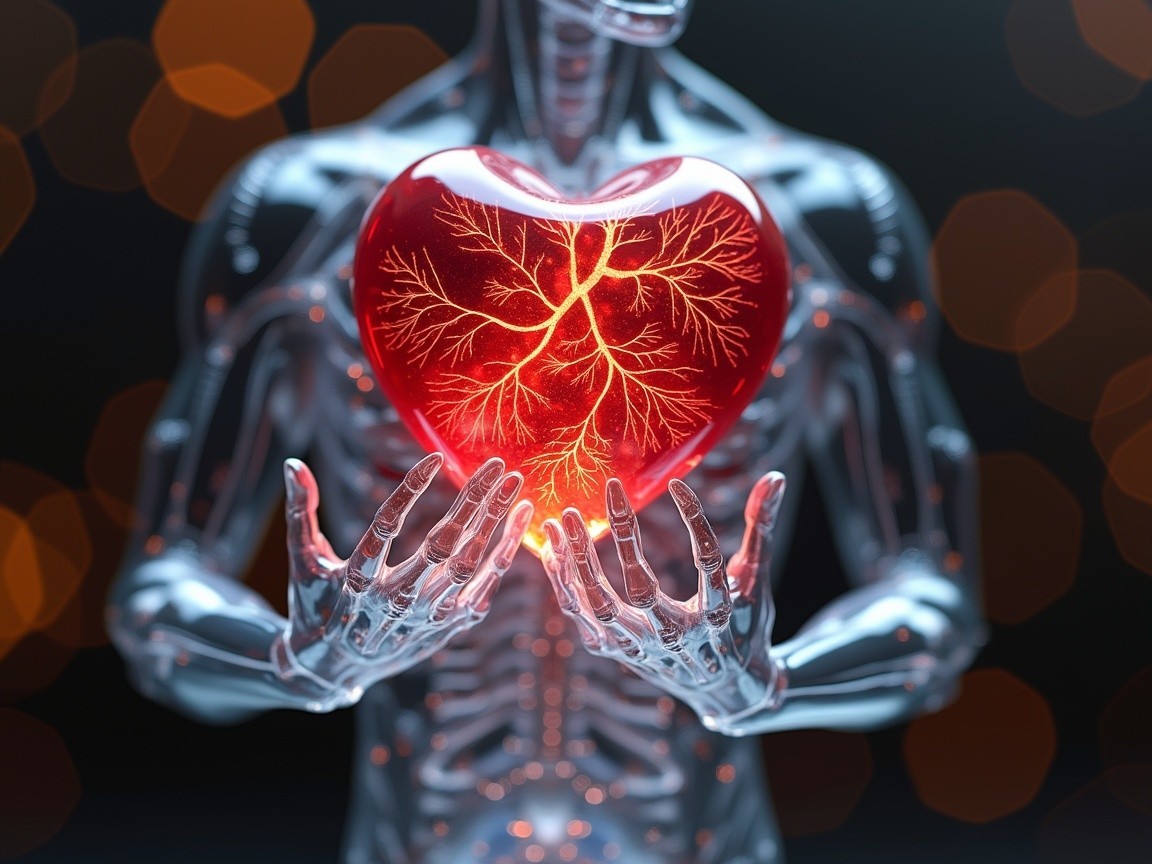 Futuristic Figure with Glowing Transparent Heart