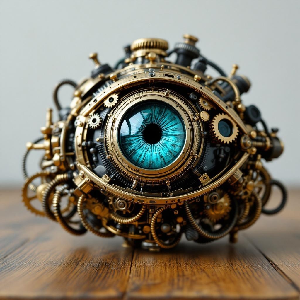 Steampunk Mechanical Eye with Intricate Gears and Brass