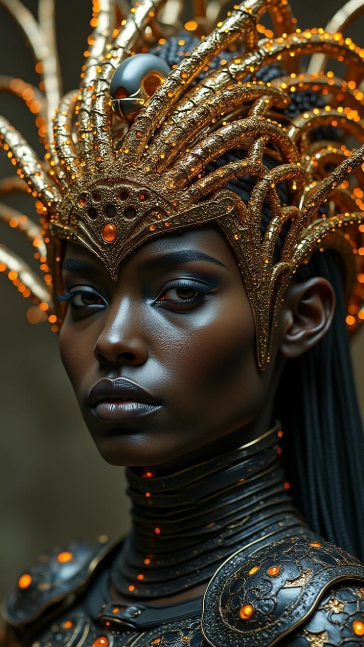 Portrait of a woman with golden headdress and elegance