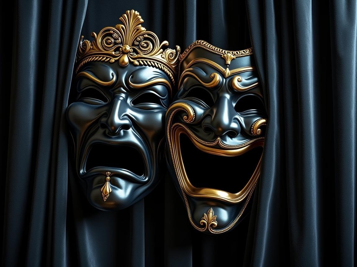 Theatrical Masks of Tragedy and Comedy with Accents