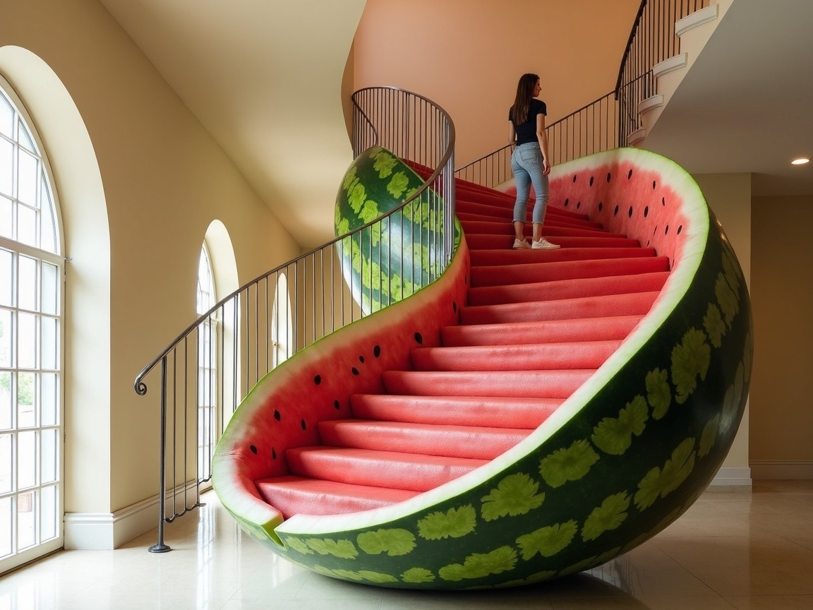 Whimsical Watermelon Staircase in Bright Interior