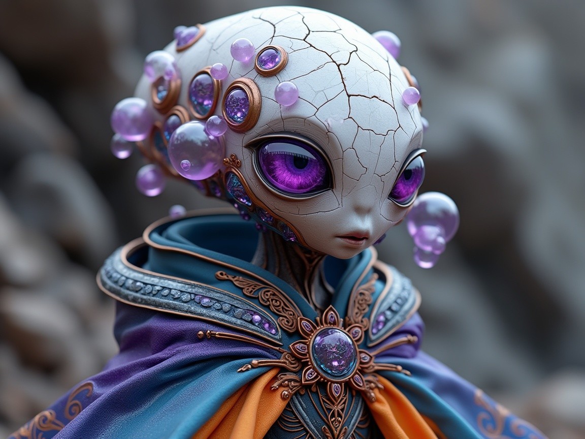 Fantastical Character with Otherworldly Features and Cloak