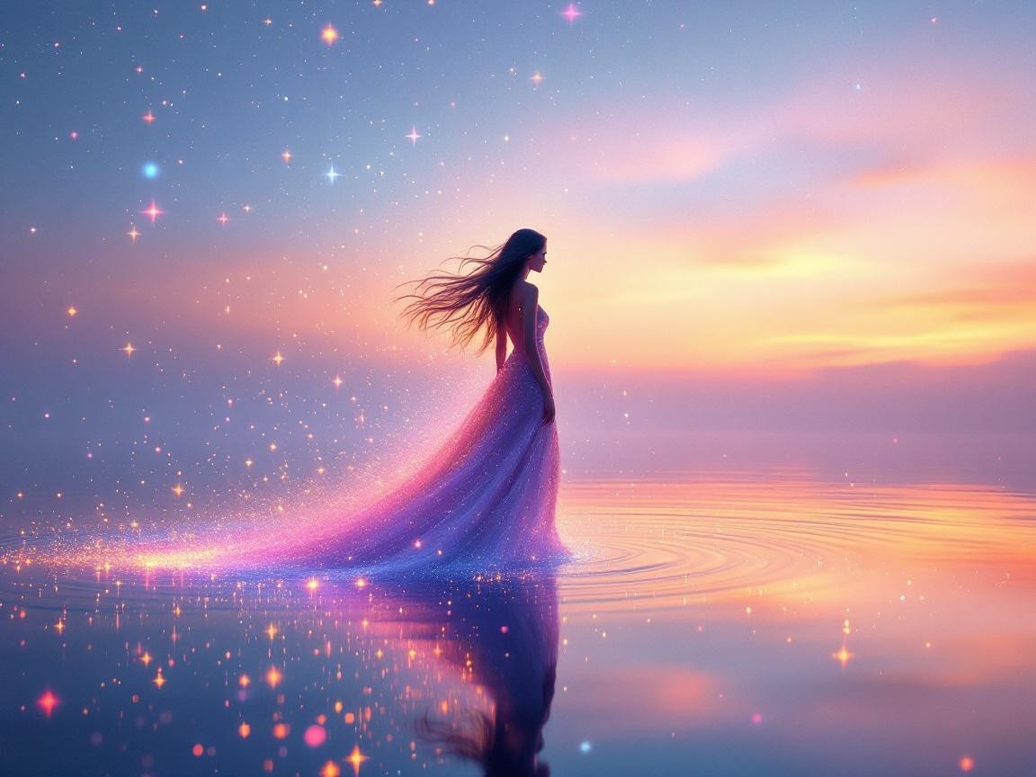 Silhouette of a Woman in a Reflective Water Scene