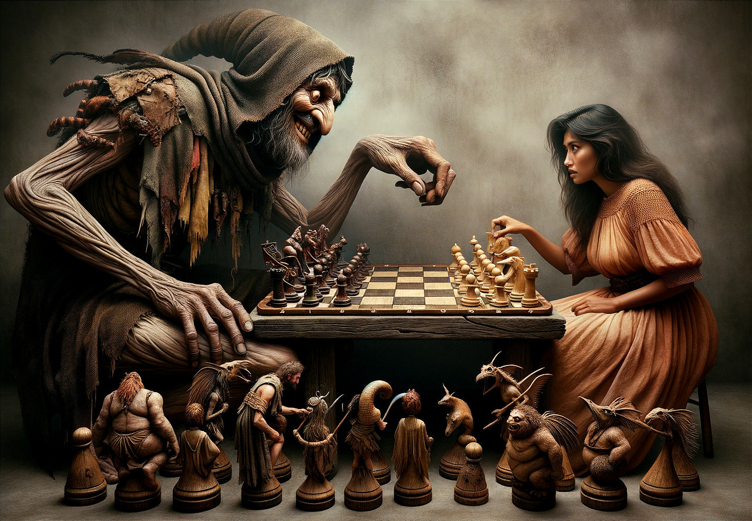 Troll and Woman Compete in Fantasy Chess Match