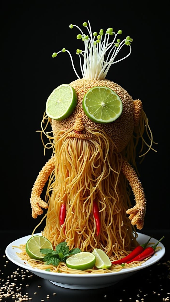 Pasta and Vegetable Character with Whimsical Features