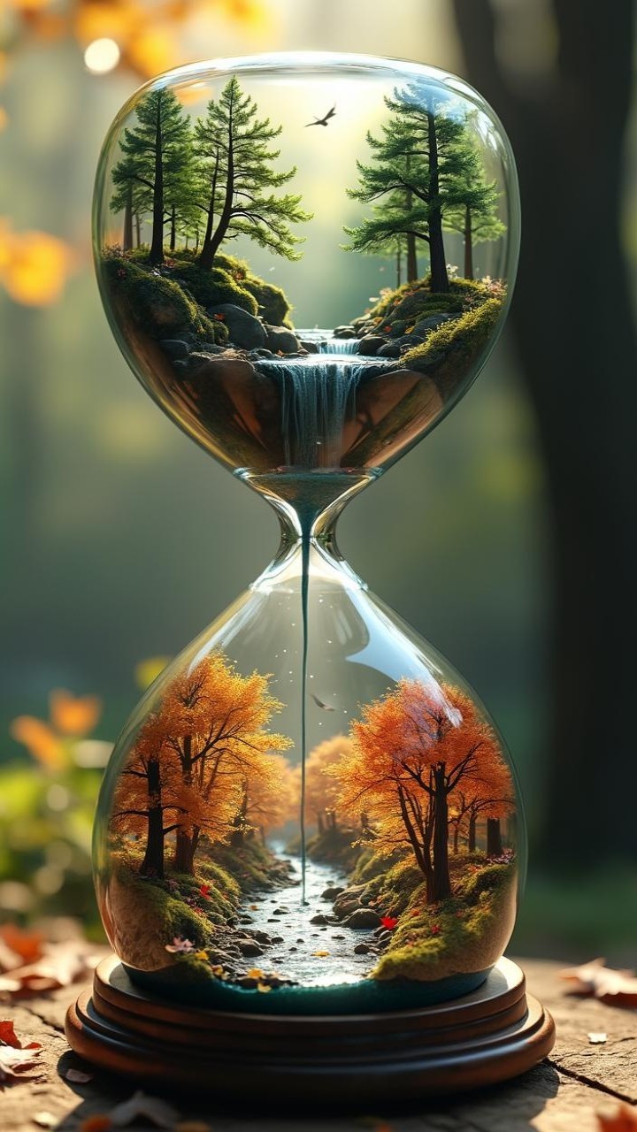 Intricately Crafted Hourglass with Lush Landscapes