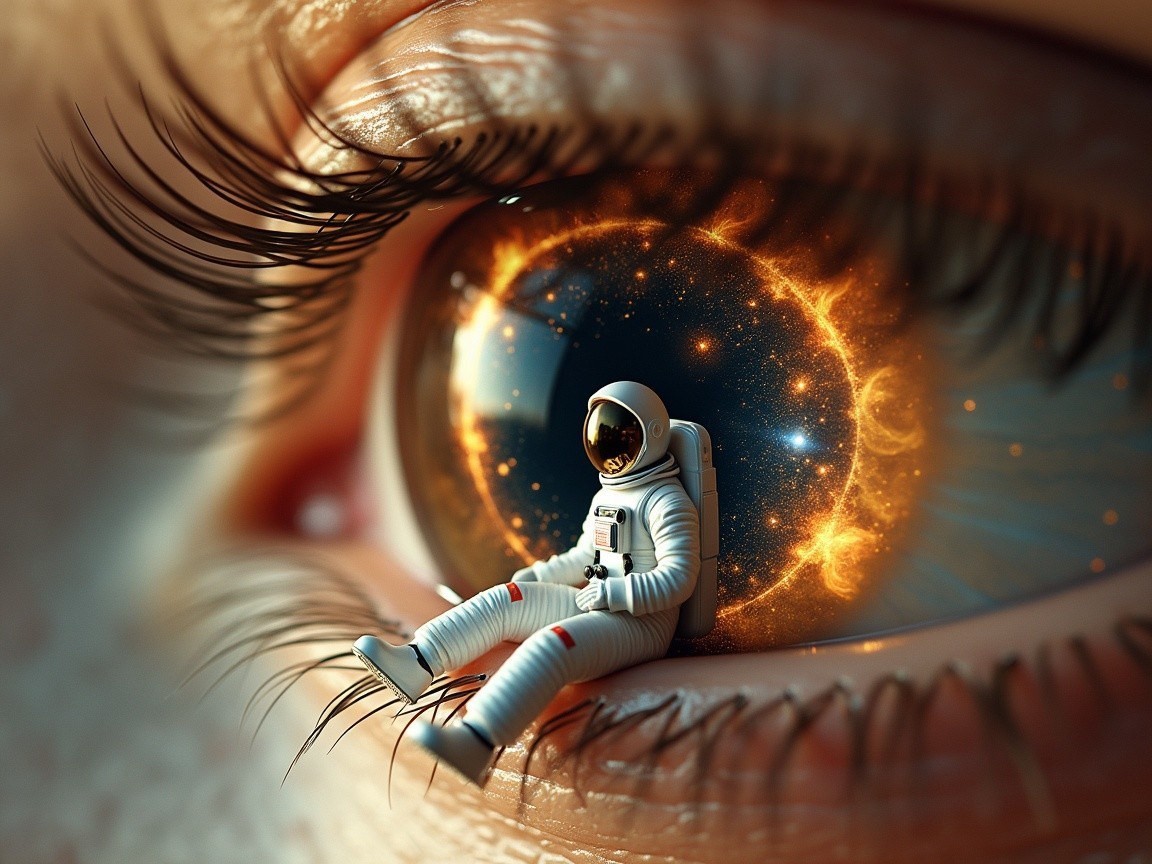 Close-Up of Human Eye with Cosmic Reflection