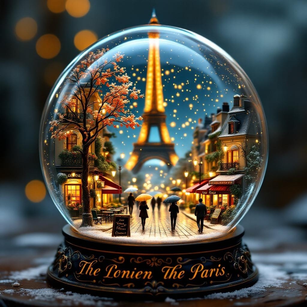 Snow Globe Depicting Serene Paris Scene with Eiffel Tower