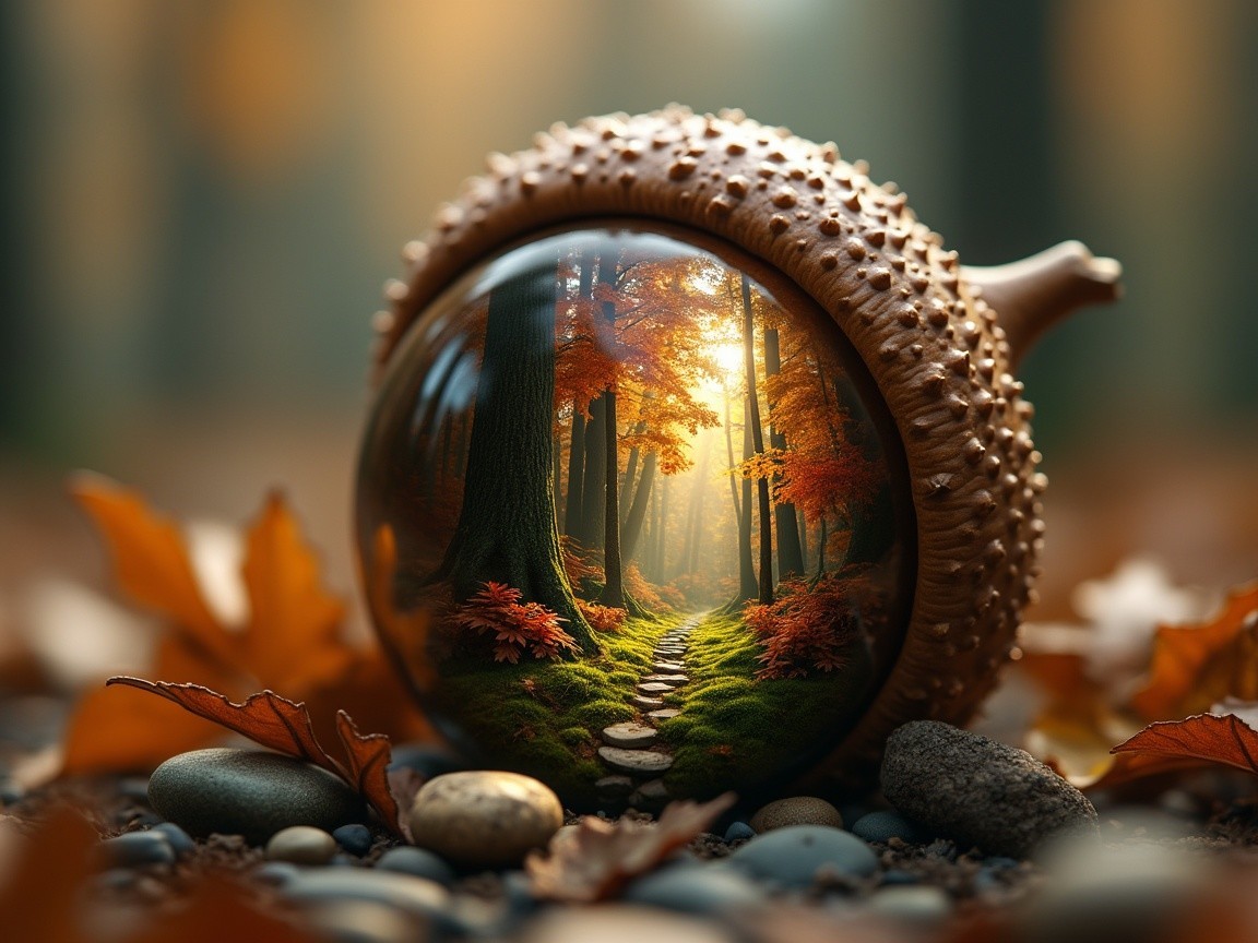 Detailed Acorn with Autumn Scene Inside