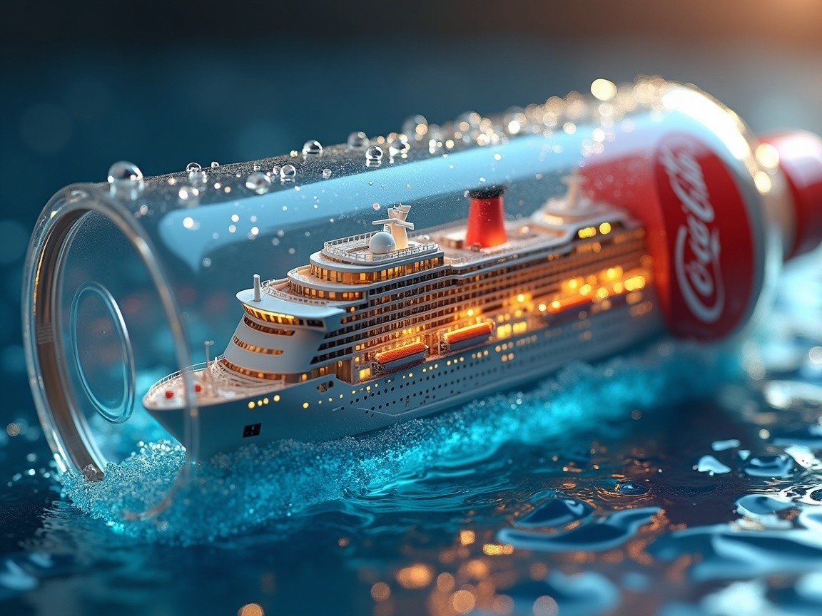 Miniature Cruise Ship in Coca-Cola Bottle Display