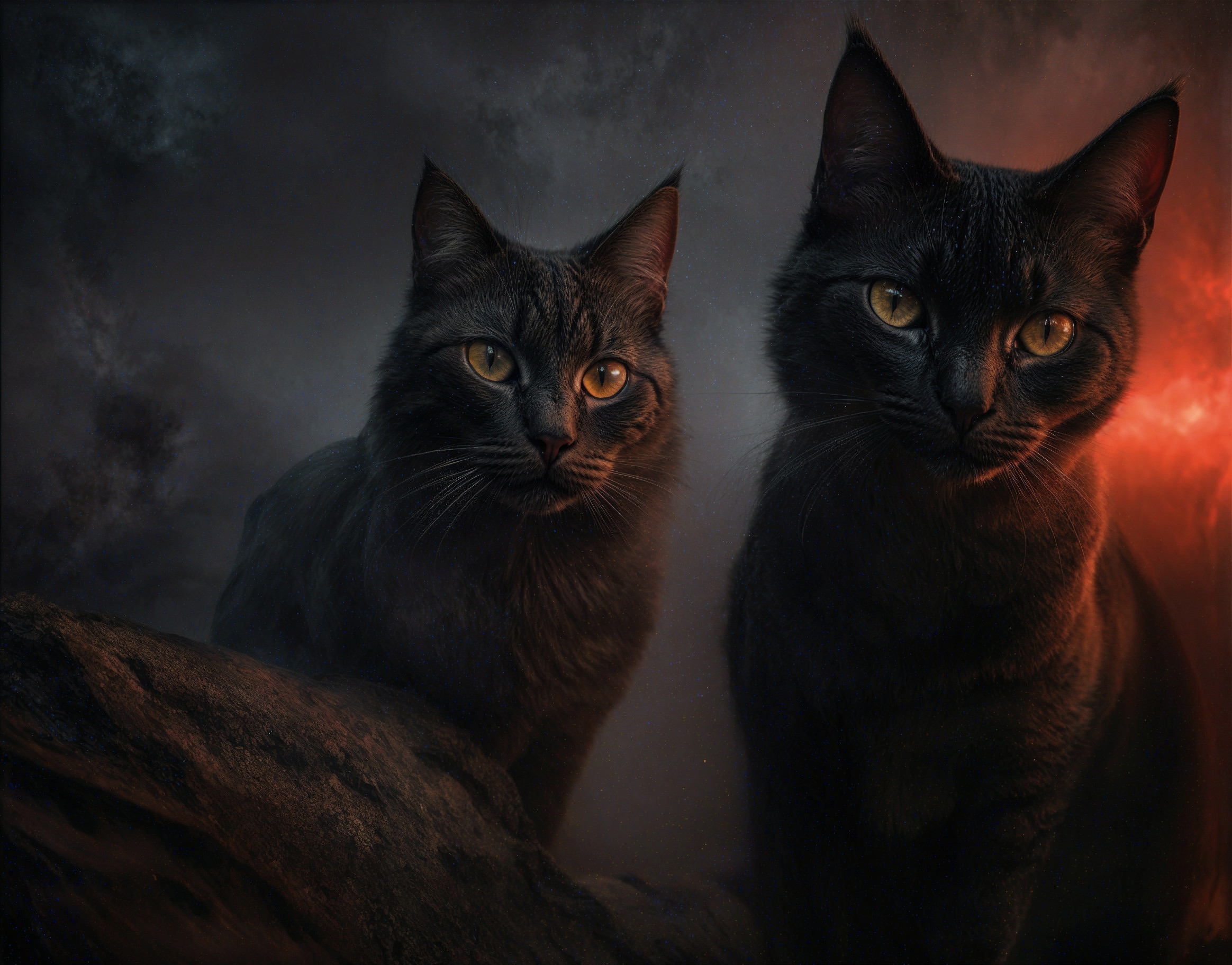 Black Cats with Golden Eyes Against Dark Backdrop