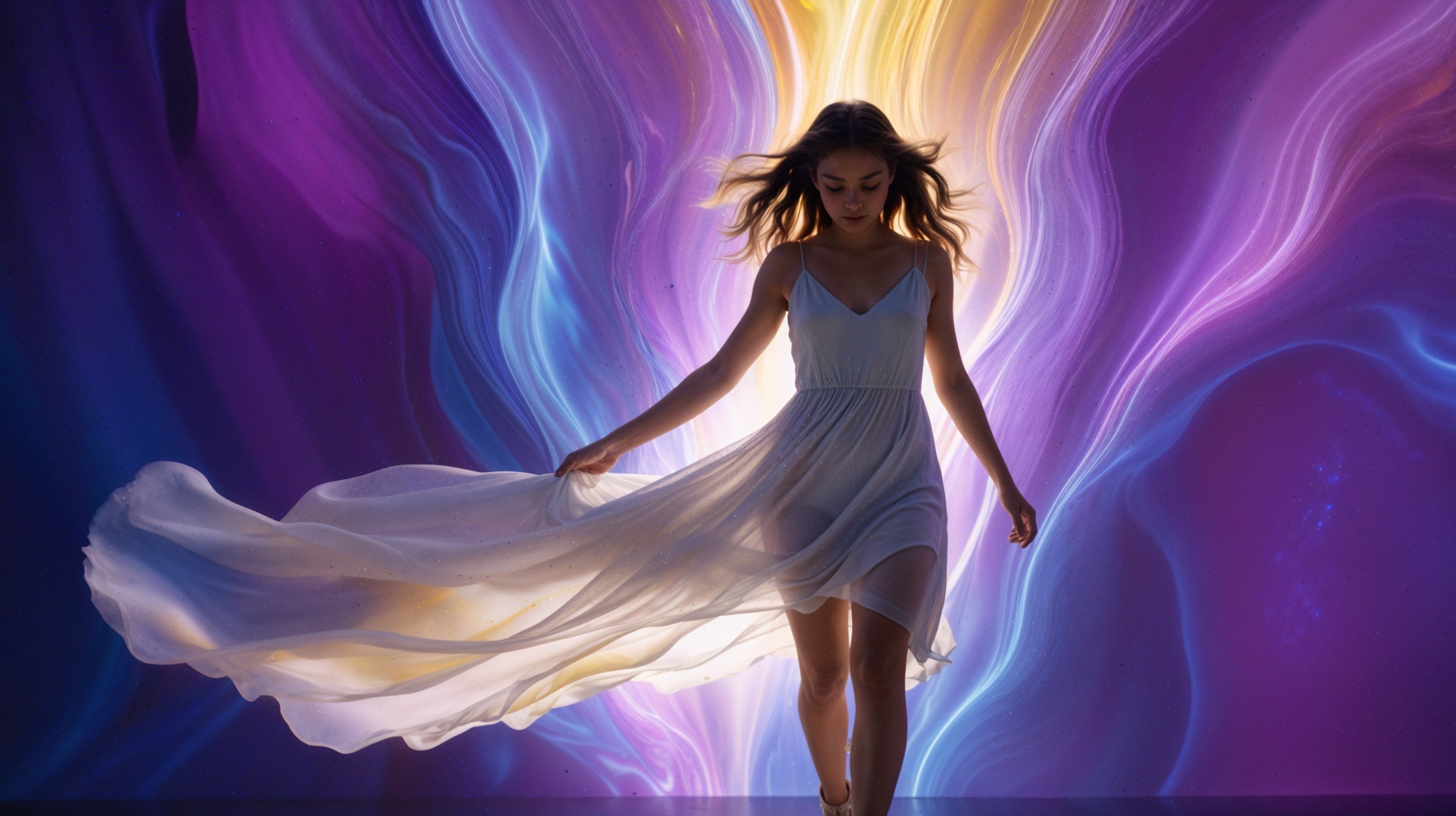 Ethereal Beauty in Flowing White Dress