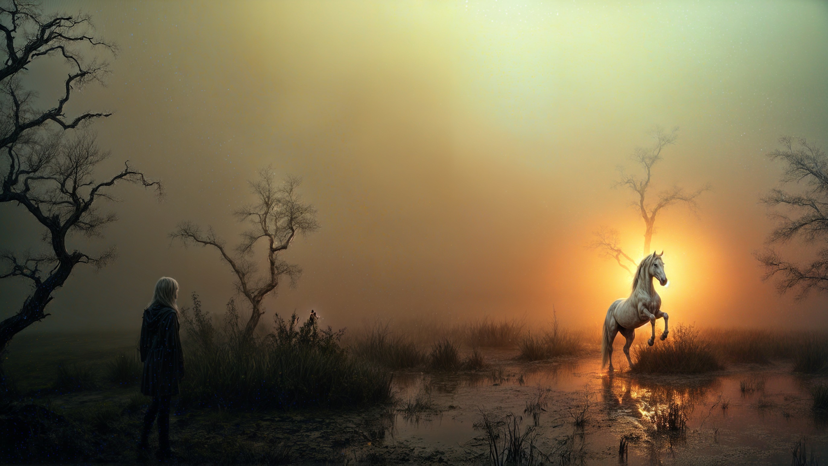 Mystical Marsh with Unicorn at Sunset