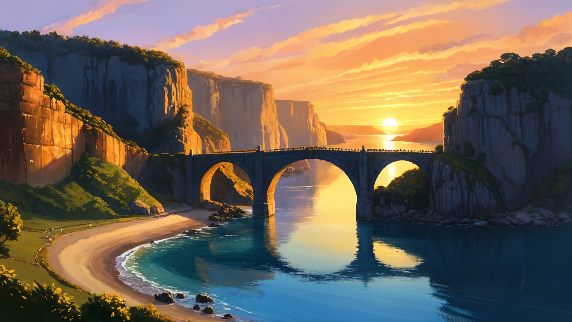 Sunset Serenity: Bridge Over Calm Waters