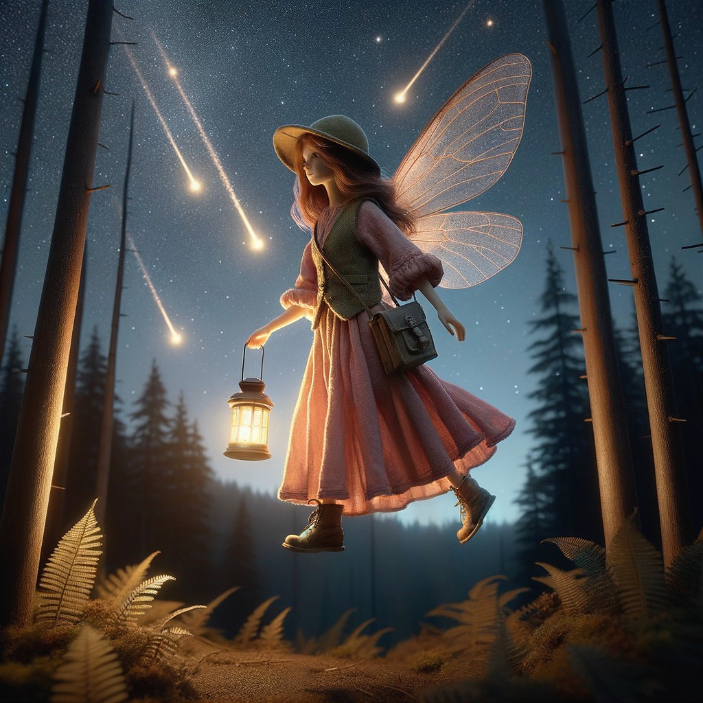 Whimsical Fairy in Enchanted Forest at Night