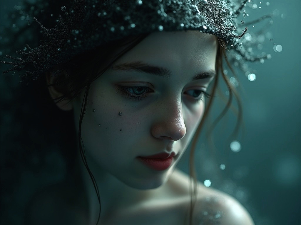 Close-Up Portrait of a Young Woman Underwater