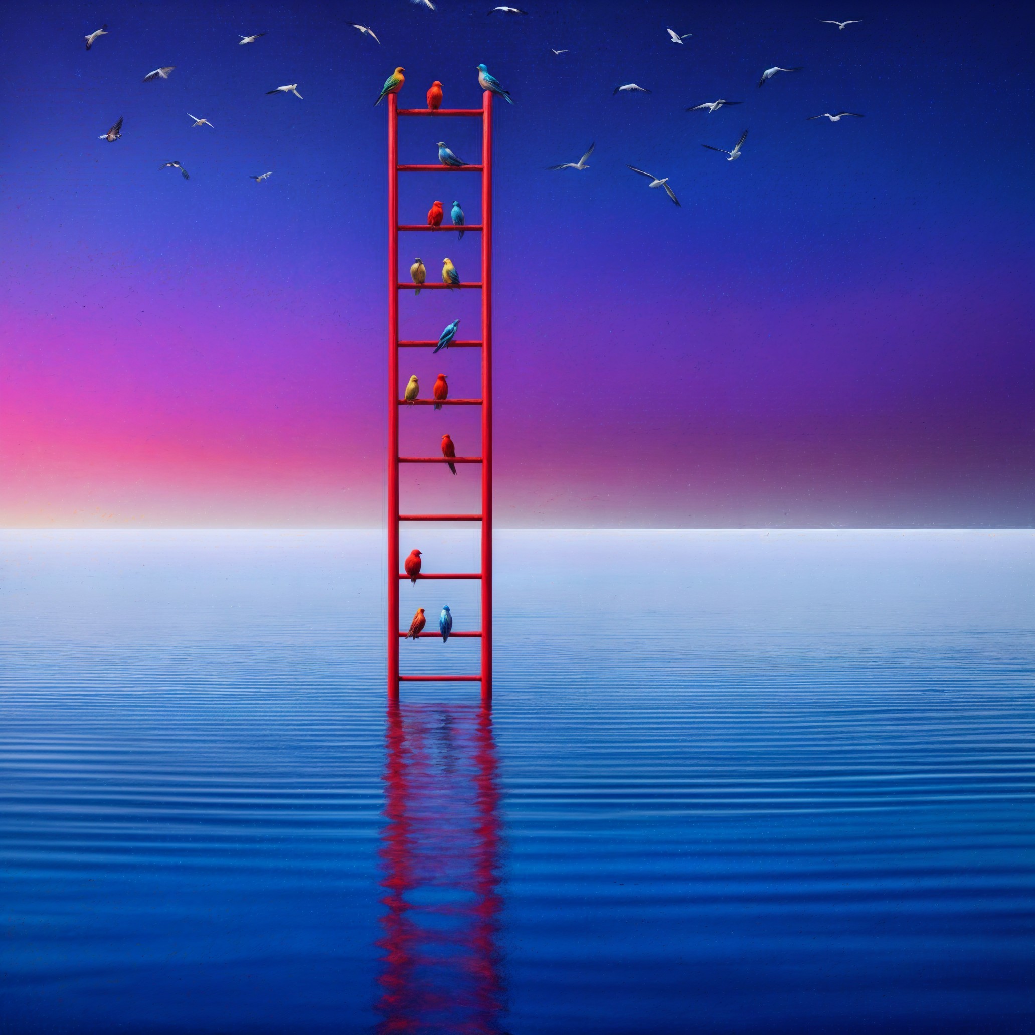 Red Ladder in Tranquil Waters at Dusk