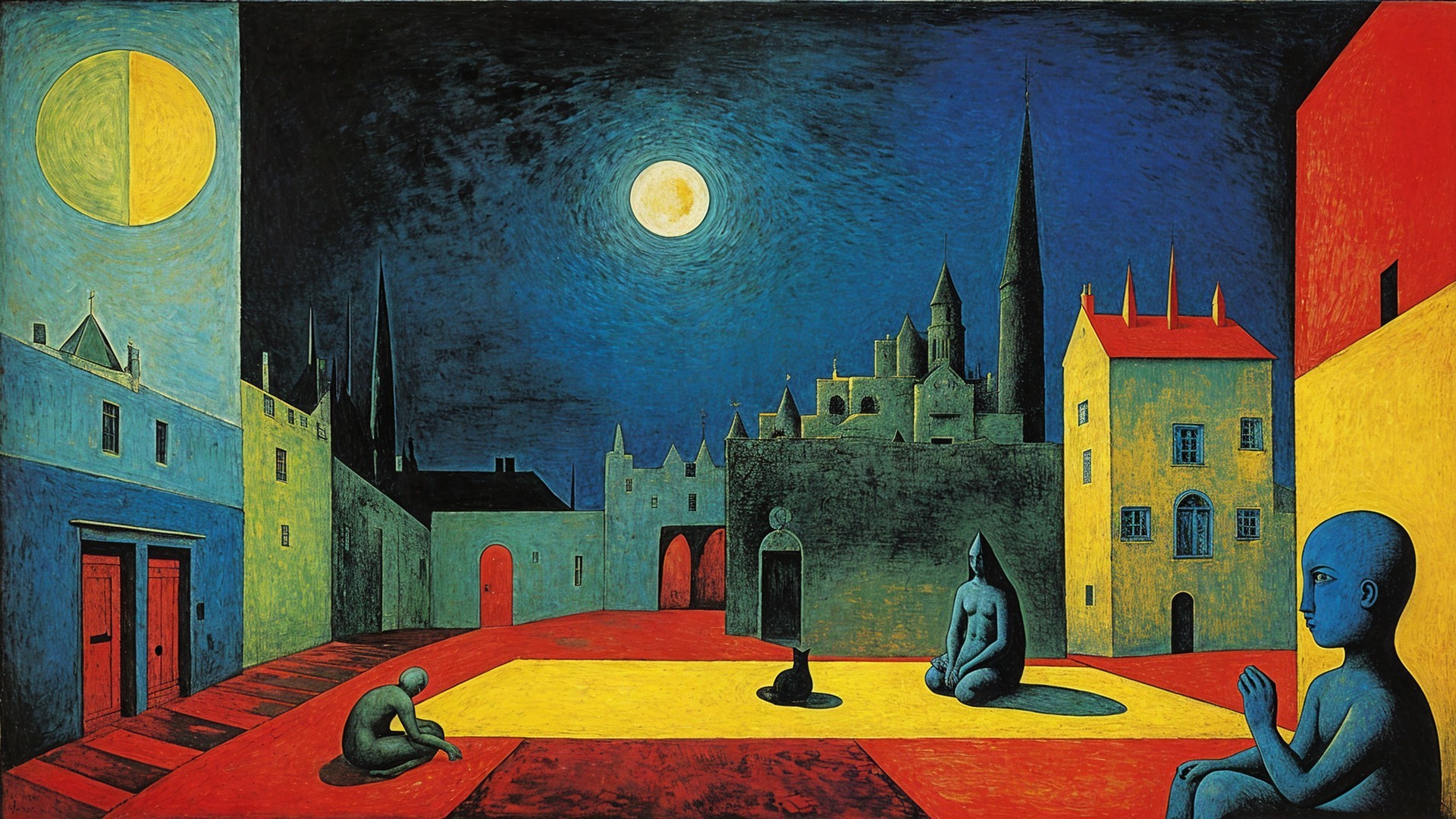 Moonlit Contemplation in Surreal Cityscape