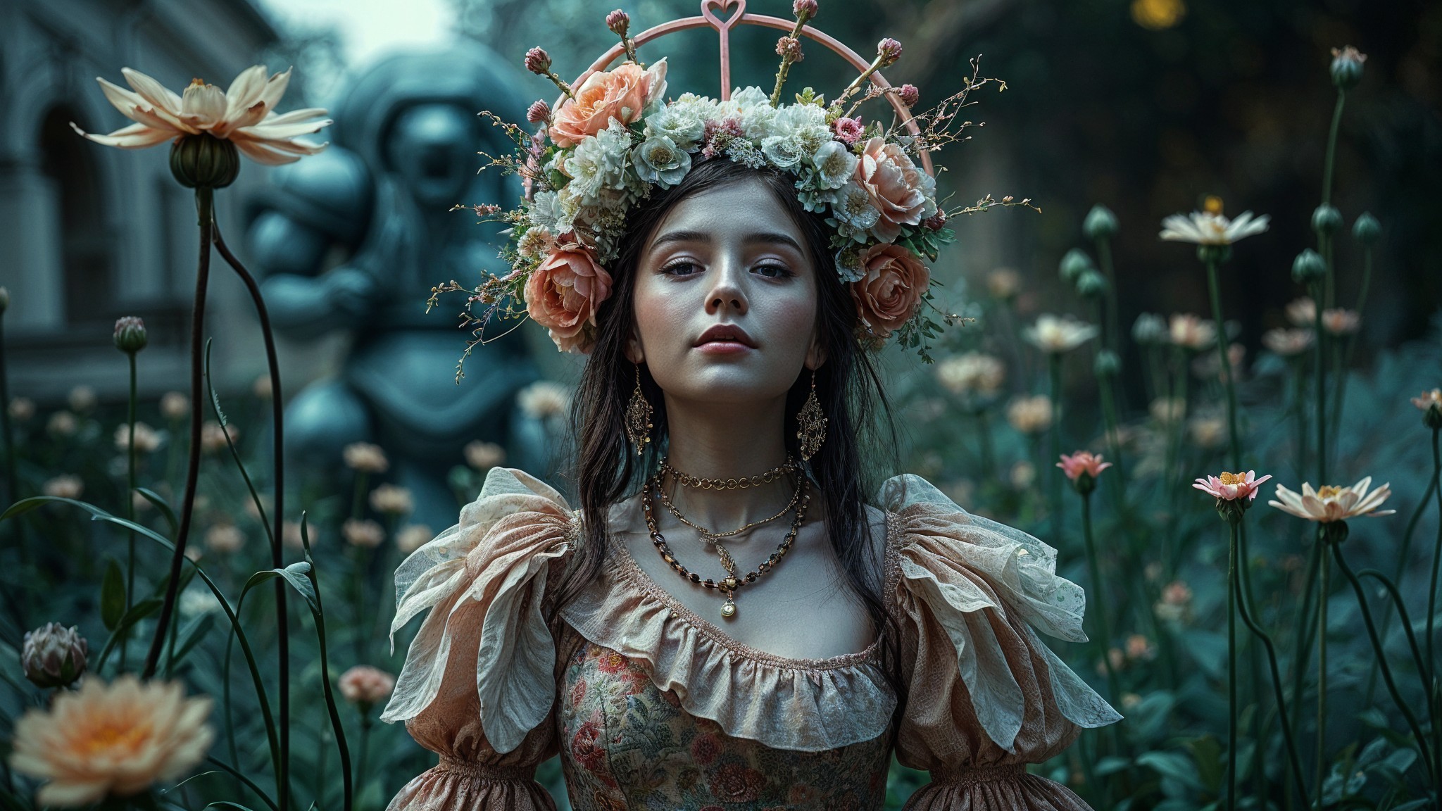 Whimsical Elegance in a Blooming Garden