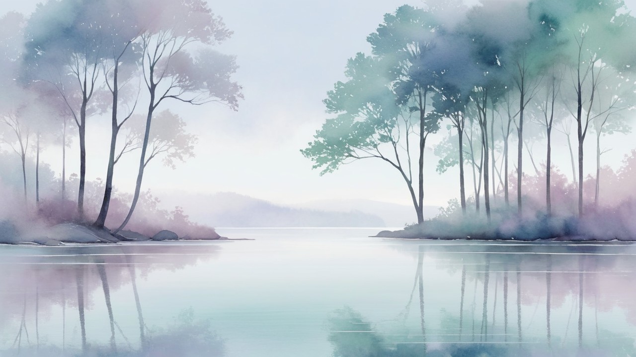 Tranquil Lake Landscape with Pastel Hues and Mist