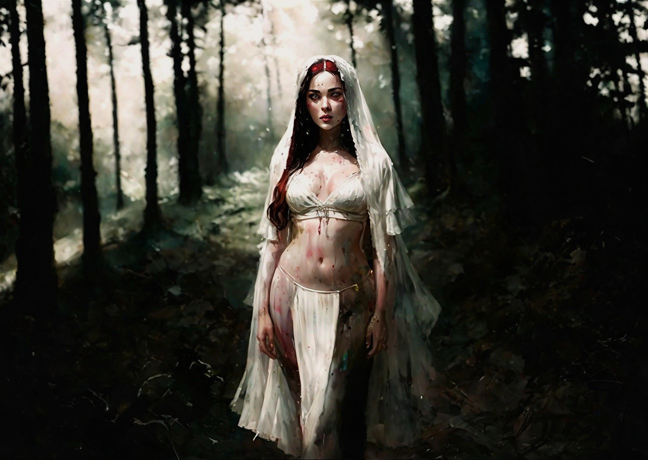 Mysterious Figure in a Dimly Lit Forest Setting