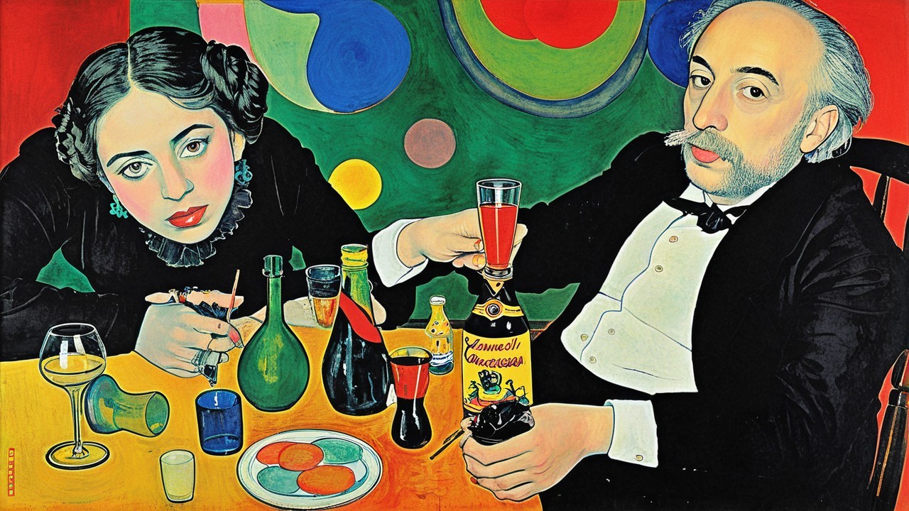 Cubist Portrait of a Man and Woman at a Table