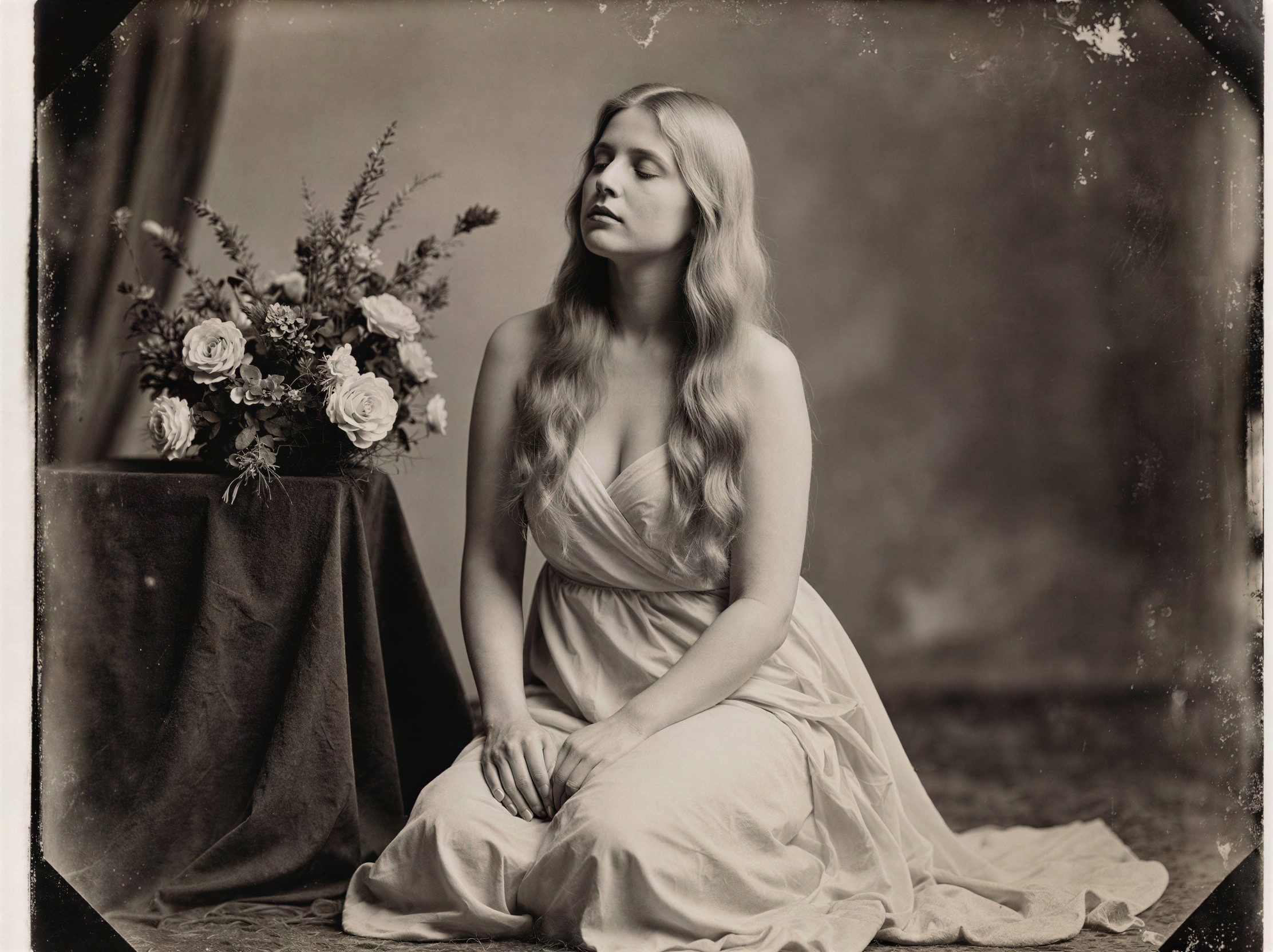 Sepia-Toned Portrait of a Young Woman in a Dress