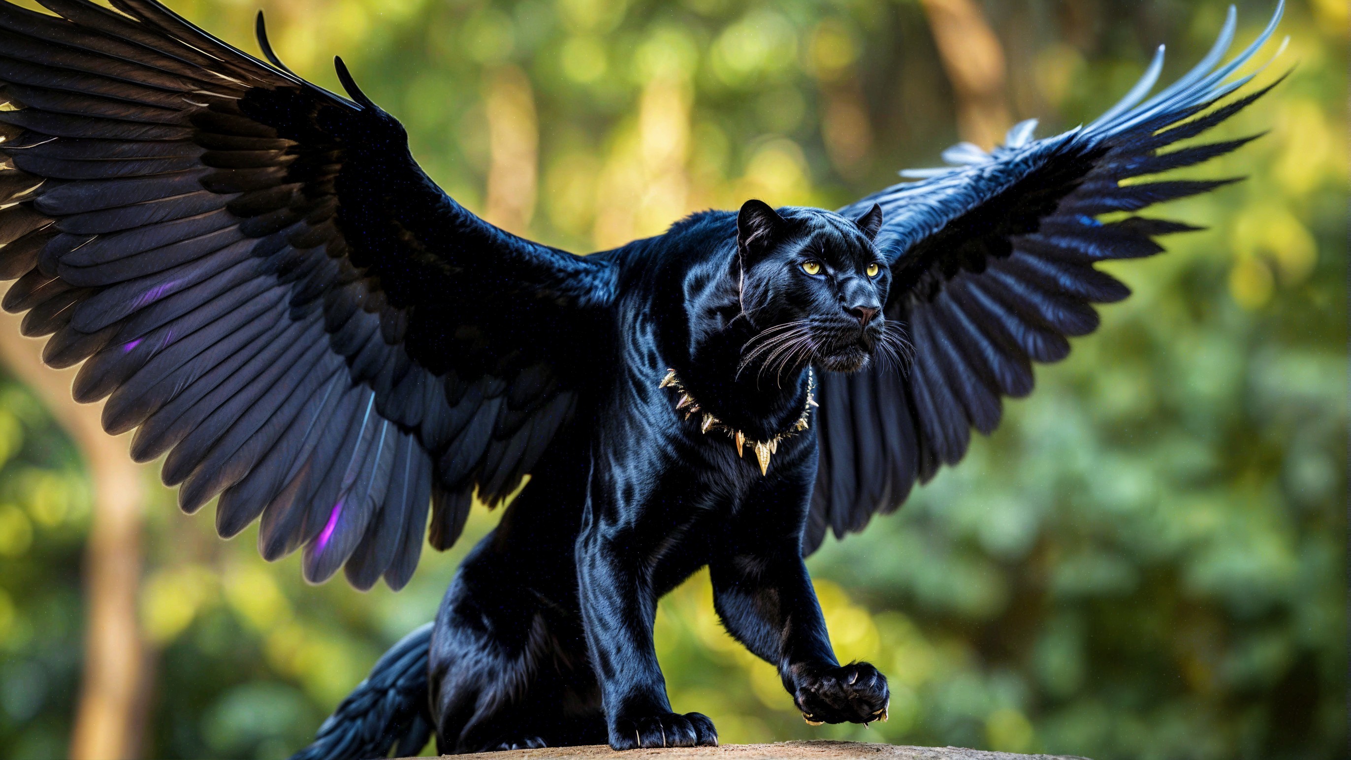 Majestic Black Panther with Wings in Lush Greenery