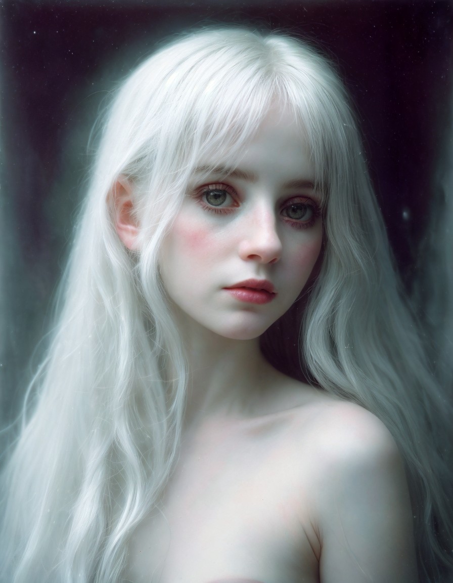 Ethereal Figure with White Hair and Porcelain Skin