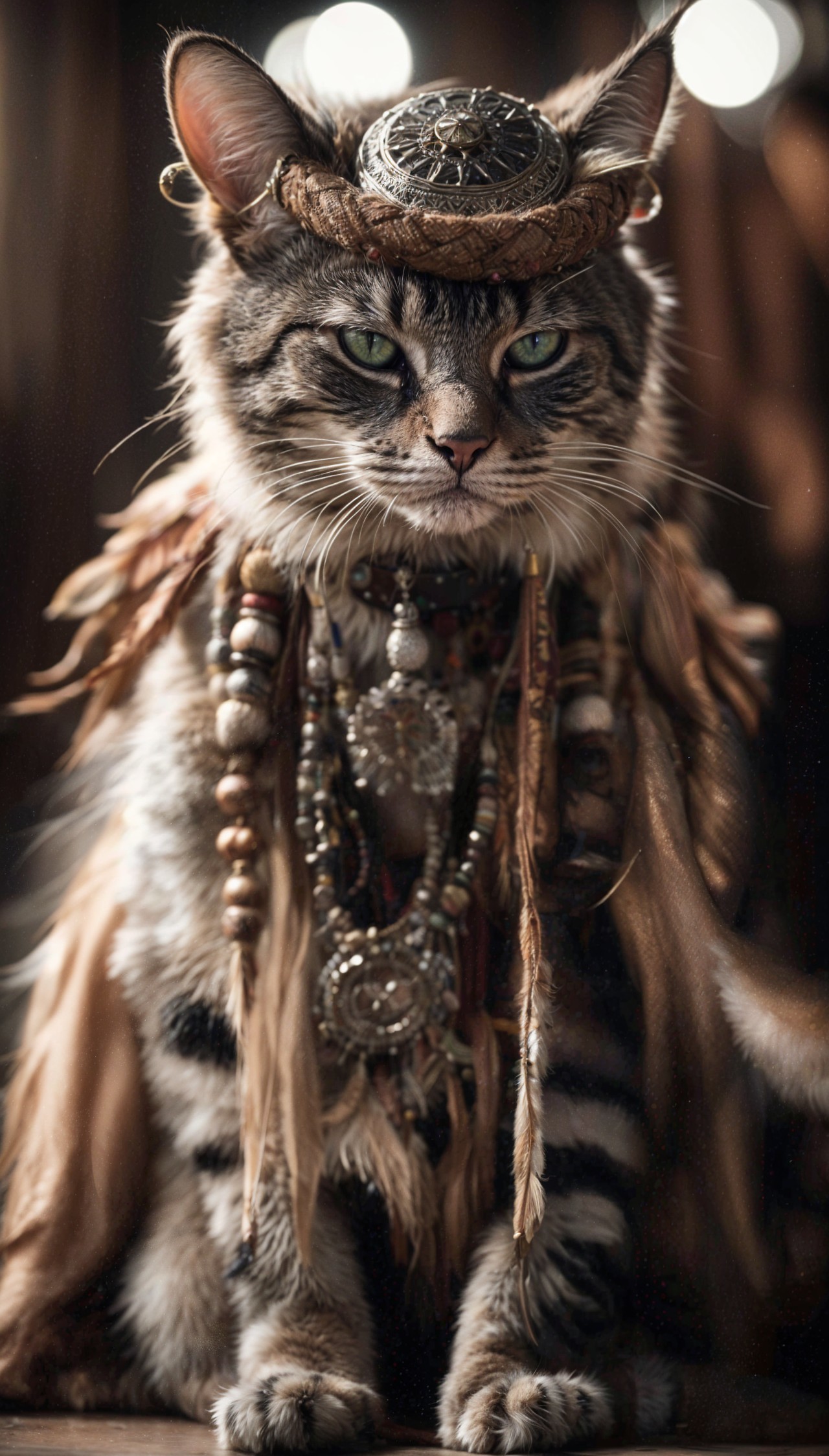Regal Cat with Intricate Jewelry and Headpiece