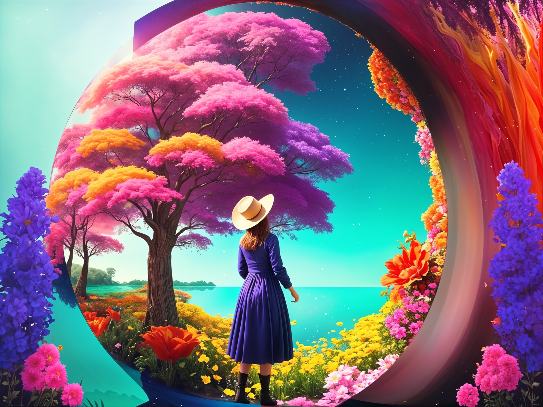 Woman in Blue Dress by Vibrant Circular Portal